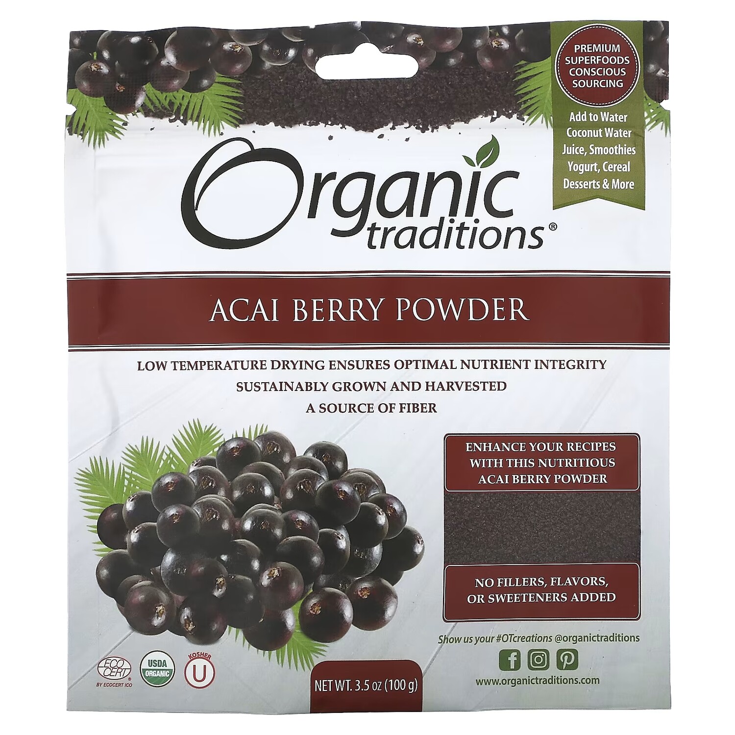 

Порошок ягод асаи Organic Traditions, 100 г