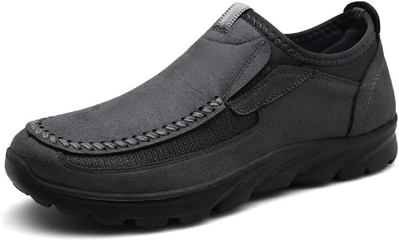 

Мужские ручной работы кожаные слипоны, повседневные лоферы, уличные теплые комфортные мягкие нескользящие кроссовки для вождения и ходьбы ELSHTIDE, серый