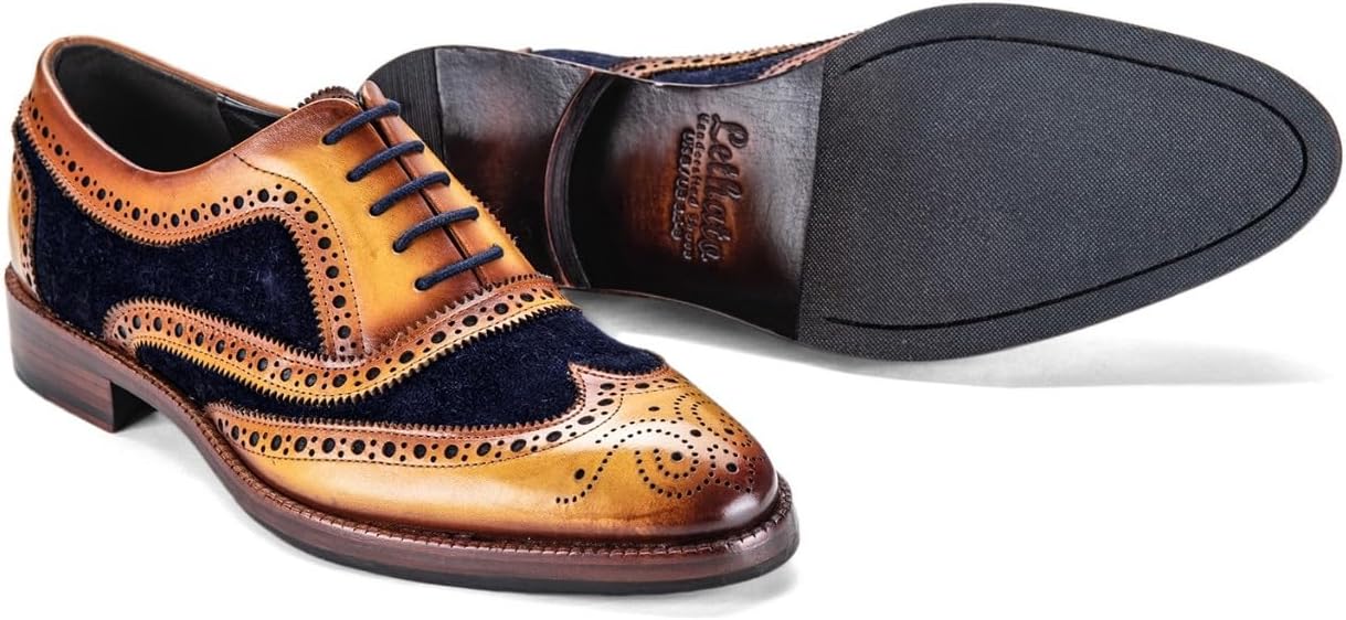 Мужские туфли оксфорды Lethato Wingtip Brogue ручной работы из натуральной кожи с шнуровкой, темно-синий — фото 2