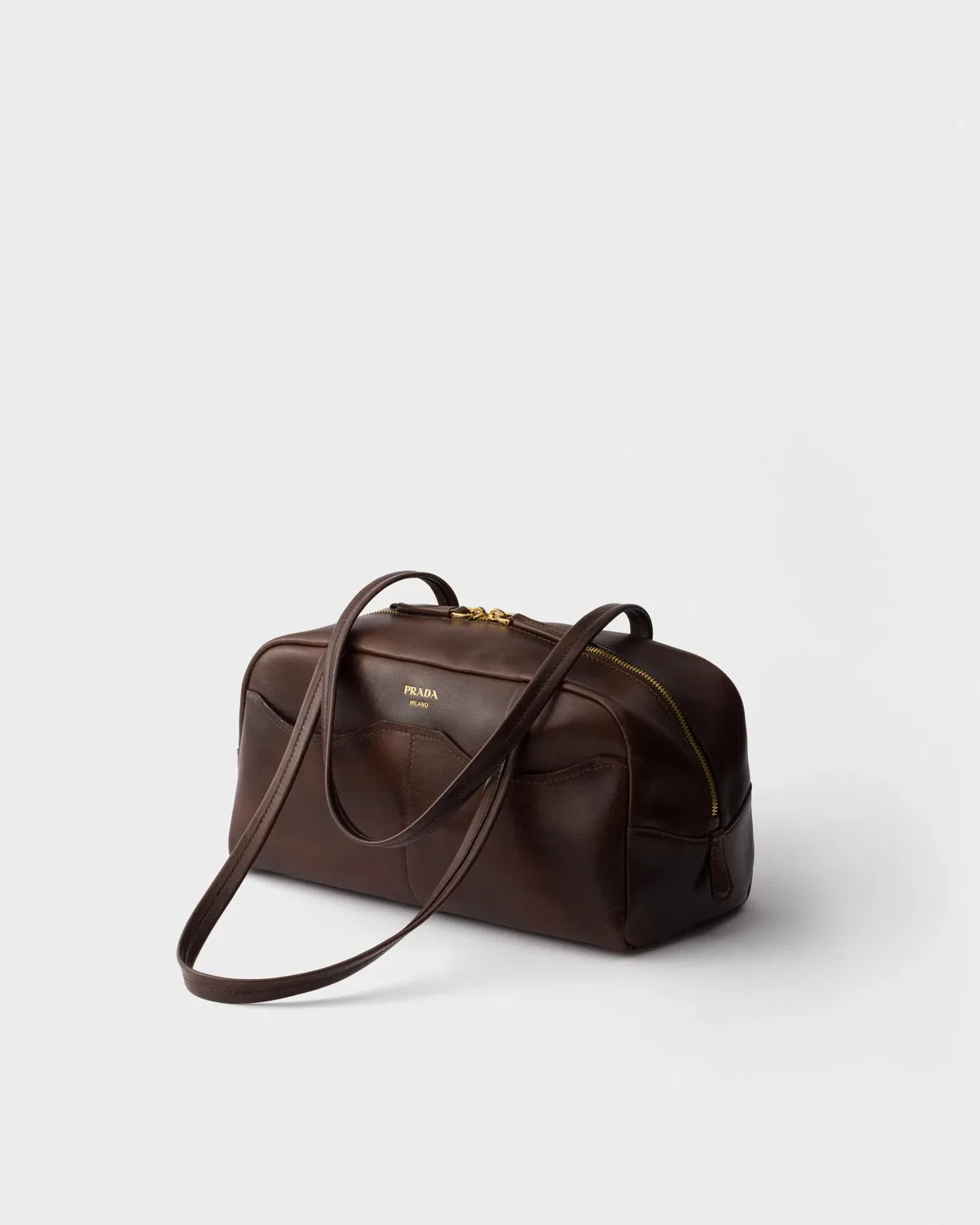 Большая сумка Prada Carry из состаренной кожи с верхней ручкой, коричневый — фото 2