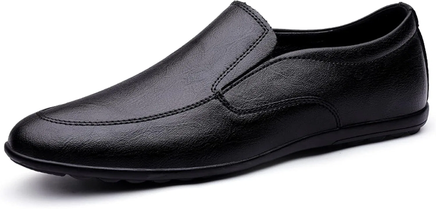 Лоферы кожаные Men's Loafers Simple Lightweight Venetian Loafers Leather Flat Heel Lightweight Anti-Slip Walking Slip On, черный PUGHGAETZF