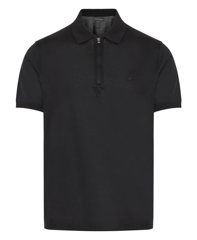 

Рубашка-Поло на молнии, изготовленная из смеси лиоцелла и хлопка. Emporio Armani, черный