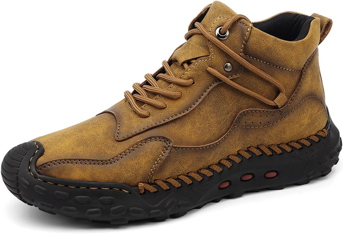 

Мужские зимние ботинки до щиколотки из искусственной кожи, водонепроницаемые походные ботинки с шнуровкой и молнией, прочная подошва, подходят для работы на открытом воздухе и повседневной ходьбы Dacnakby, желтый