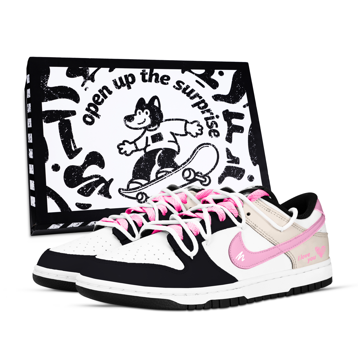 

Стильные романтичные кроссовки dunk sweet style устойчивые к истиранию низкие скейтбордические unisex черные желтые розовые Nike, черный желтый Pink