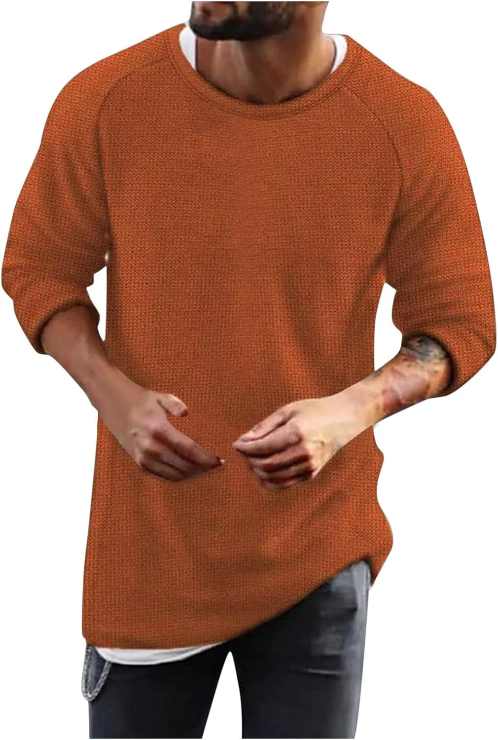 Мужской свитер с круглым вырезом Casual Solid Pullover Slim Fit с длинными рукавами Raglan