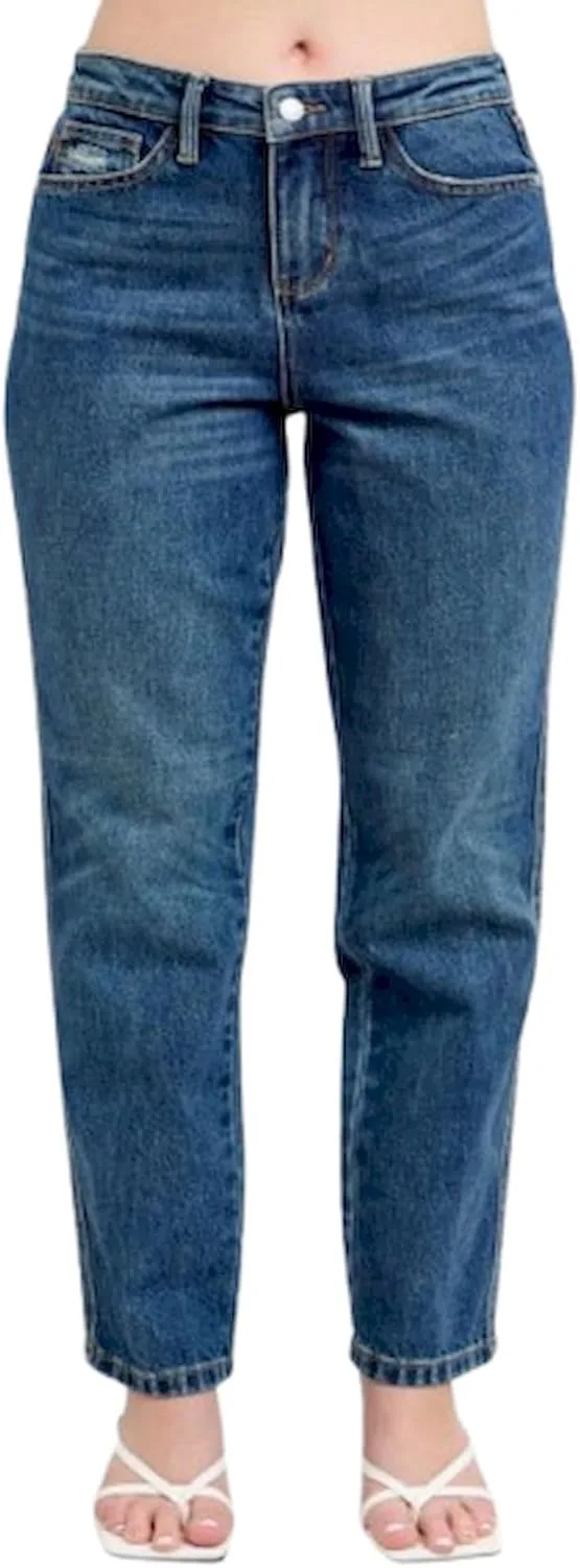 

Женские джинсы прямого кроя классического расслабленного силуэта с высокой посадкой Blue, винтажная стирка Yanhoo