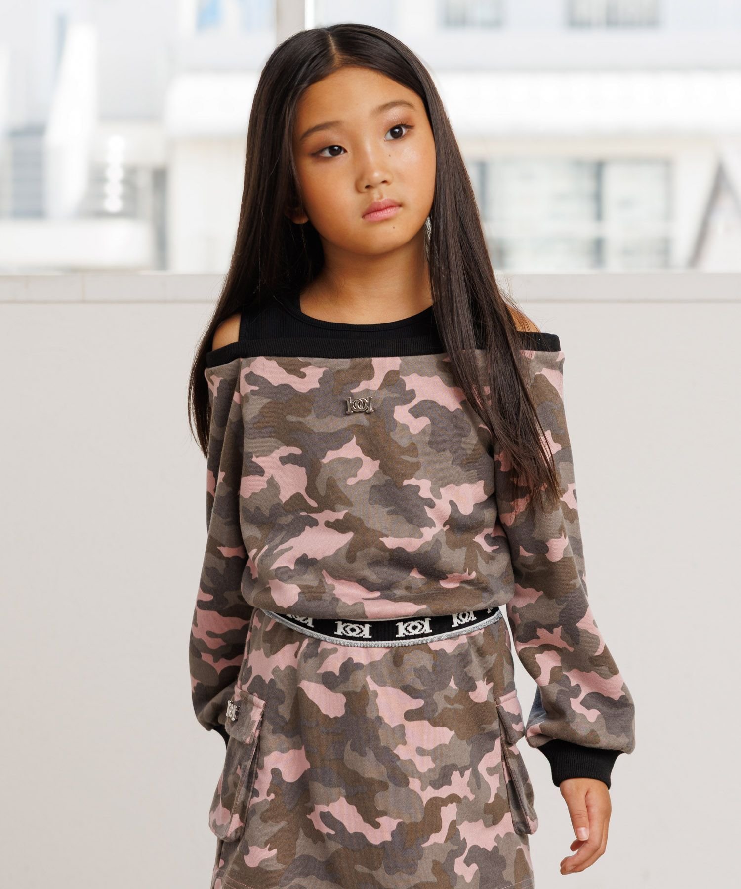 Свитшот HEM логотип с открытыми плечами 10C Repipi, Pink Camouflage 25