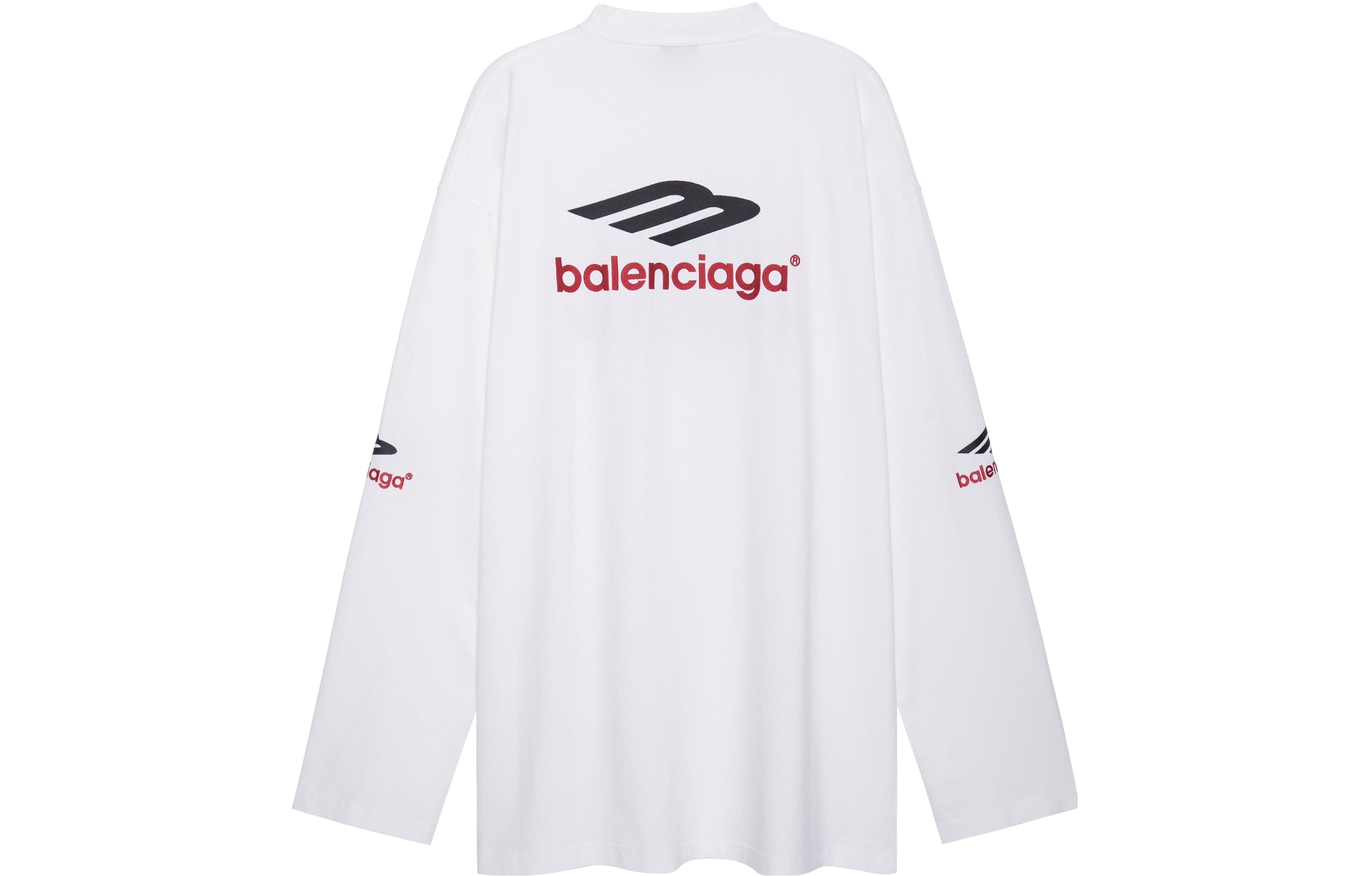 Футболка Balenciaga 3B Sports Icon Long Sleeve T-Shirt Oversized 'White Black Red' 720250TPVD79065, белый — фото 2