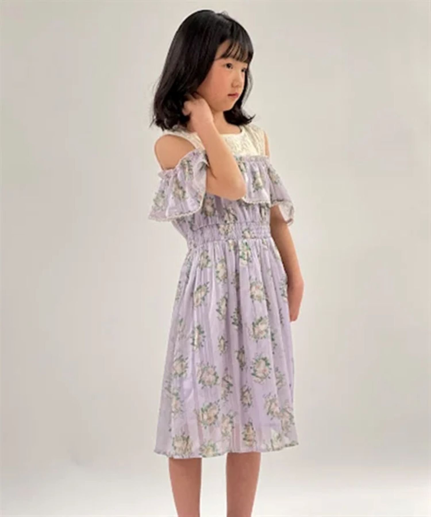 Платье с узором «мильфей» и розами Axes femme kids, Lavender