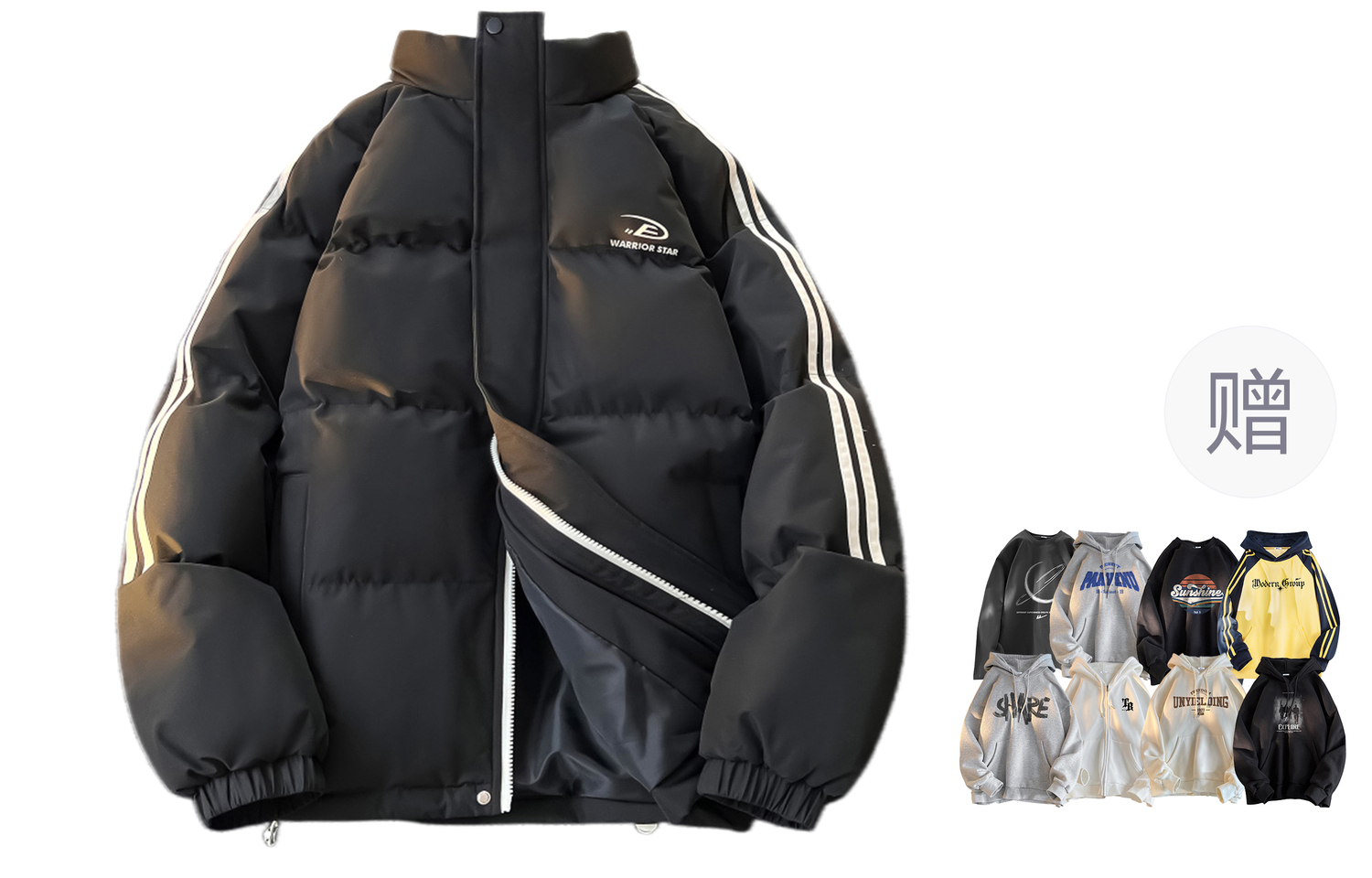 

WARRIOR Пуховик Unisex, Black[Comes with Fleece-Lined Hoodies & Sweatshirts]