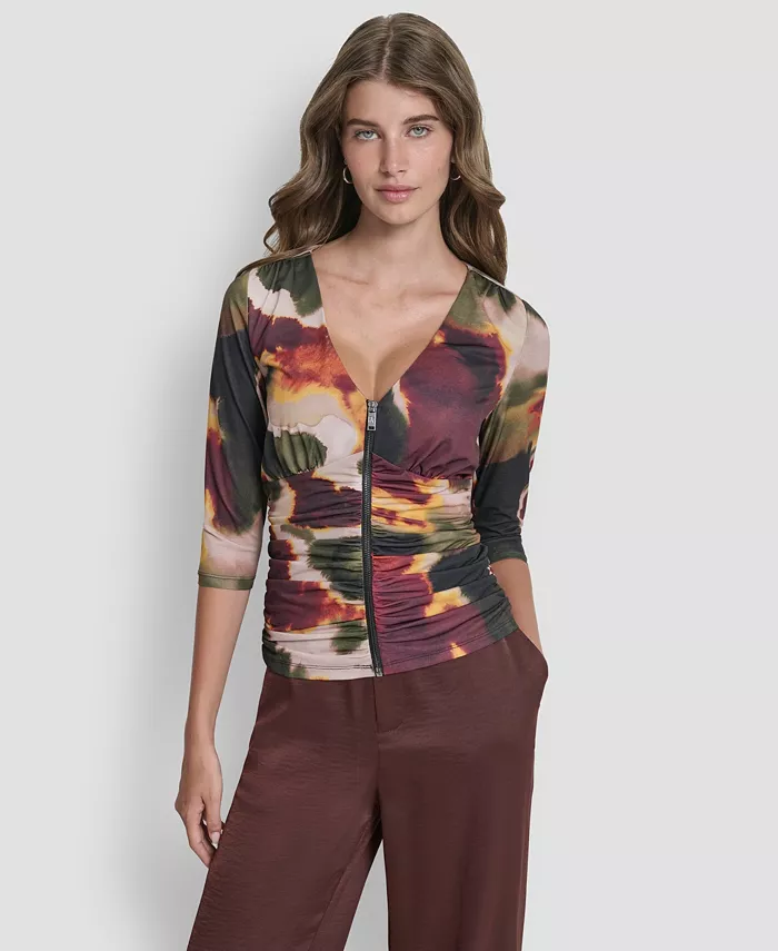 

Женский топ с молнией спереди и рукавом 3/4 Dkny, мультиколор