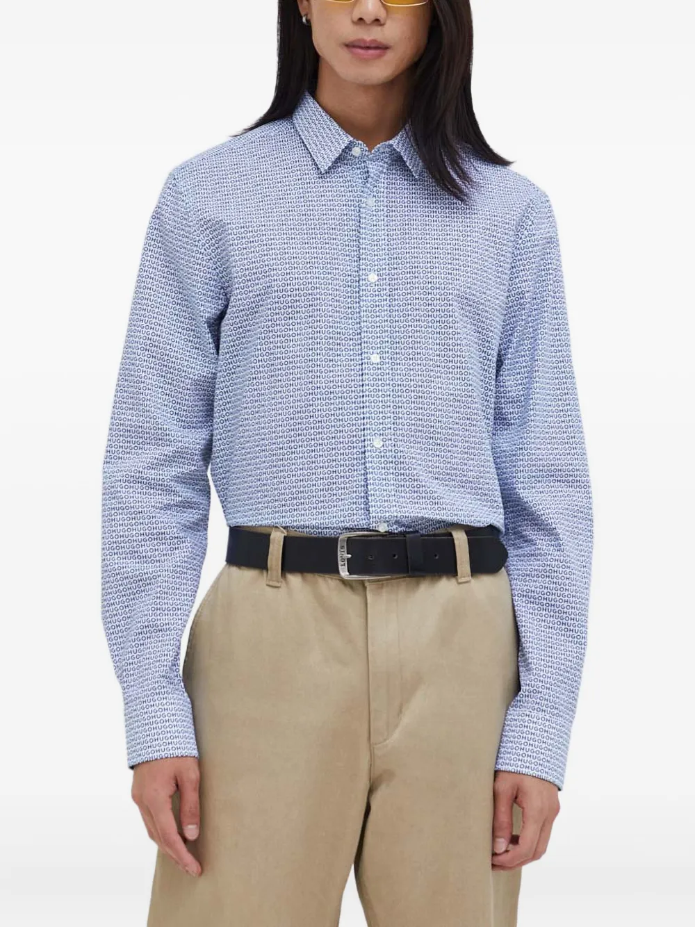 

Рубашка с принтом-логотипом Hugo, синий