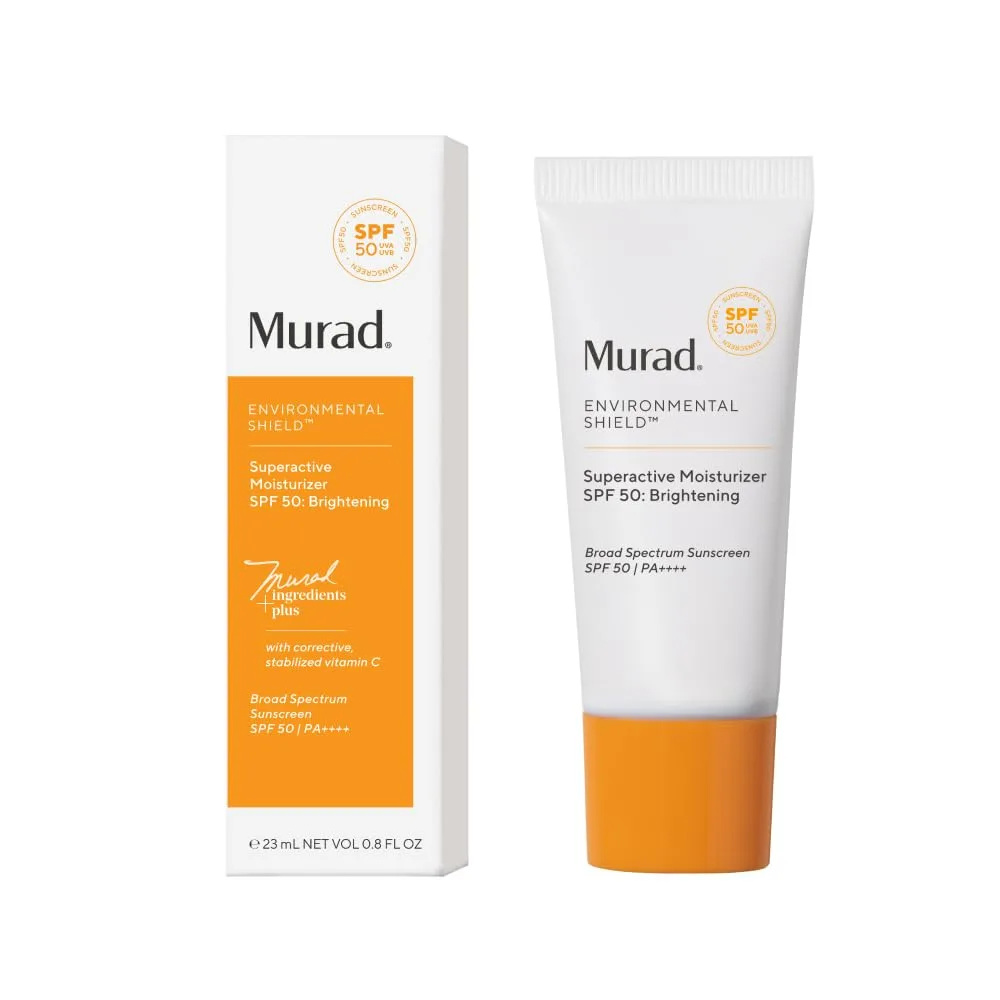 Murad Superactive Brightening Moisturizer SPF 50 - увлажняющий солнцезащитный крем для лица с витамином C и технологией lipid-boosting для защиты от UVA/UVB 23,7 мл (1 шт.), white