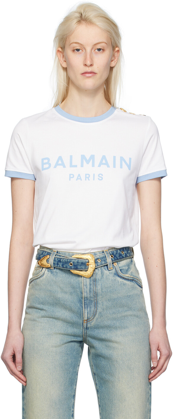 

Белая футболка с тремя пуговицами Balmain