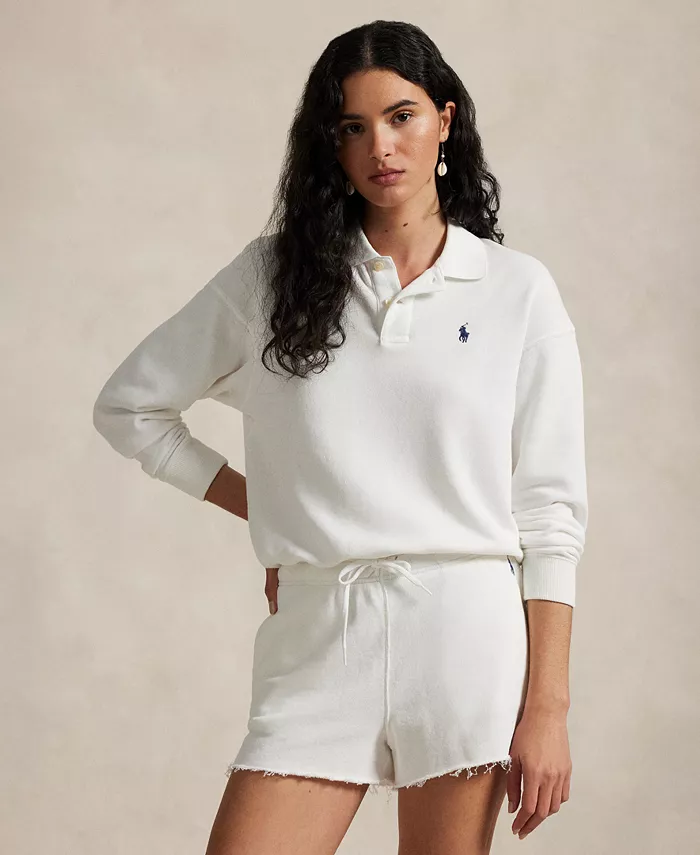 

Женская легкая флисовая толстовка-поло с длинным рукавом Polo Ralph Lauren, белый