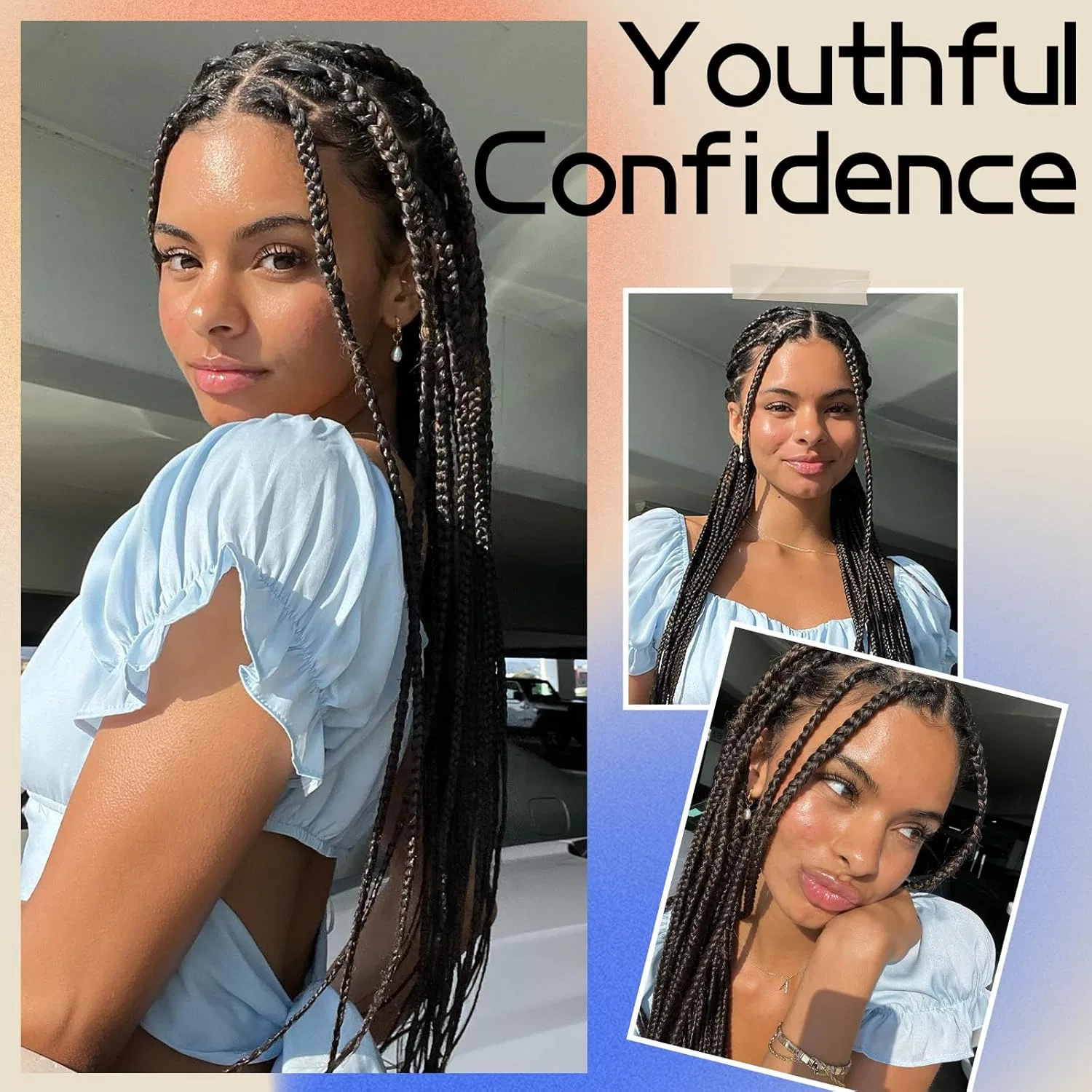 Парик FAVE с косами «Box Braids» 90 см, двойное кружево Fave, Black — фото 4