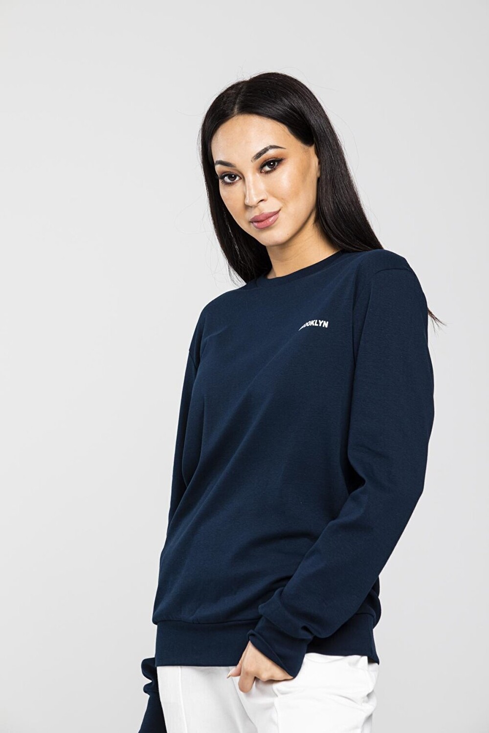 

Тонкая толстовка Slim Fit с круглым вырезом и длинными рукавами SPR21K18 Süperlife, темно-синий