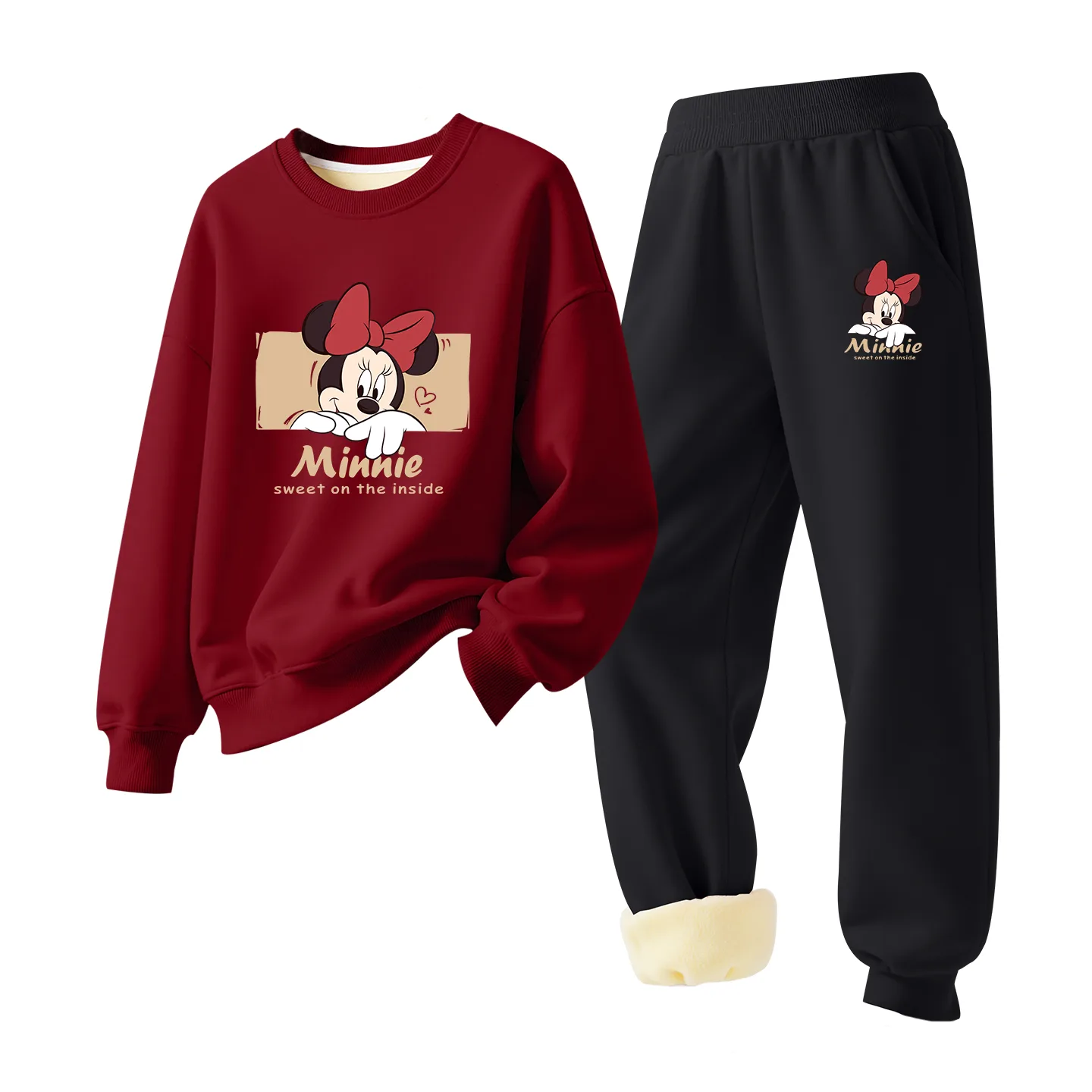 Детский спортивный костюм с круглым вырезом Disney, [Thickened Lambswool]Di Hide Burgundy+Di Hide K Black