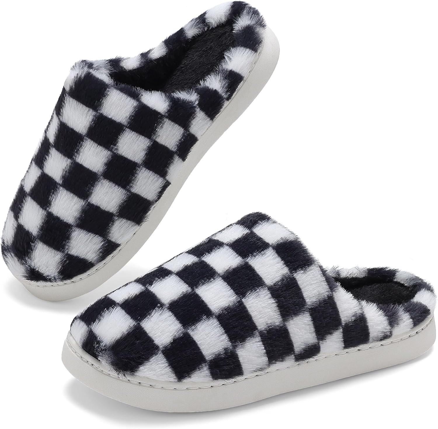 

Женские домашние тапочки DRSLPAR в клетку - Мягкие уютные мужские тапочки с флисовой подкладкой и эффектом памяти для дома и улицы, белый/черный