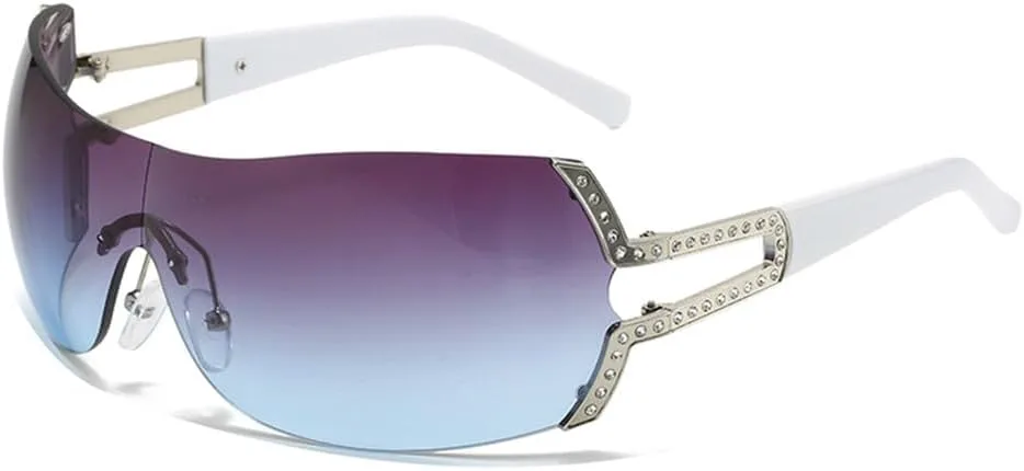 

Овальные солнцезащитные очки без оправы, большие полые солнцезащитные очки для женщин в стиле стимпанк, очки с защитой от ультрафиолета UV400 HCPIHF, Grayblue