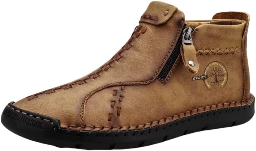 

Мужские ботинки до щиколотки с молнией - винтажный стиль, строченый дизайн, резиновая подошва, округлый носок, повседневная обувь на все сезоны Hhhchpm, желтый