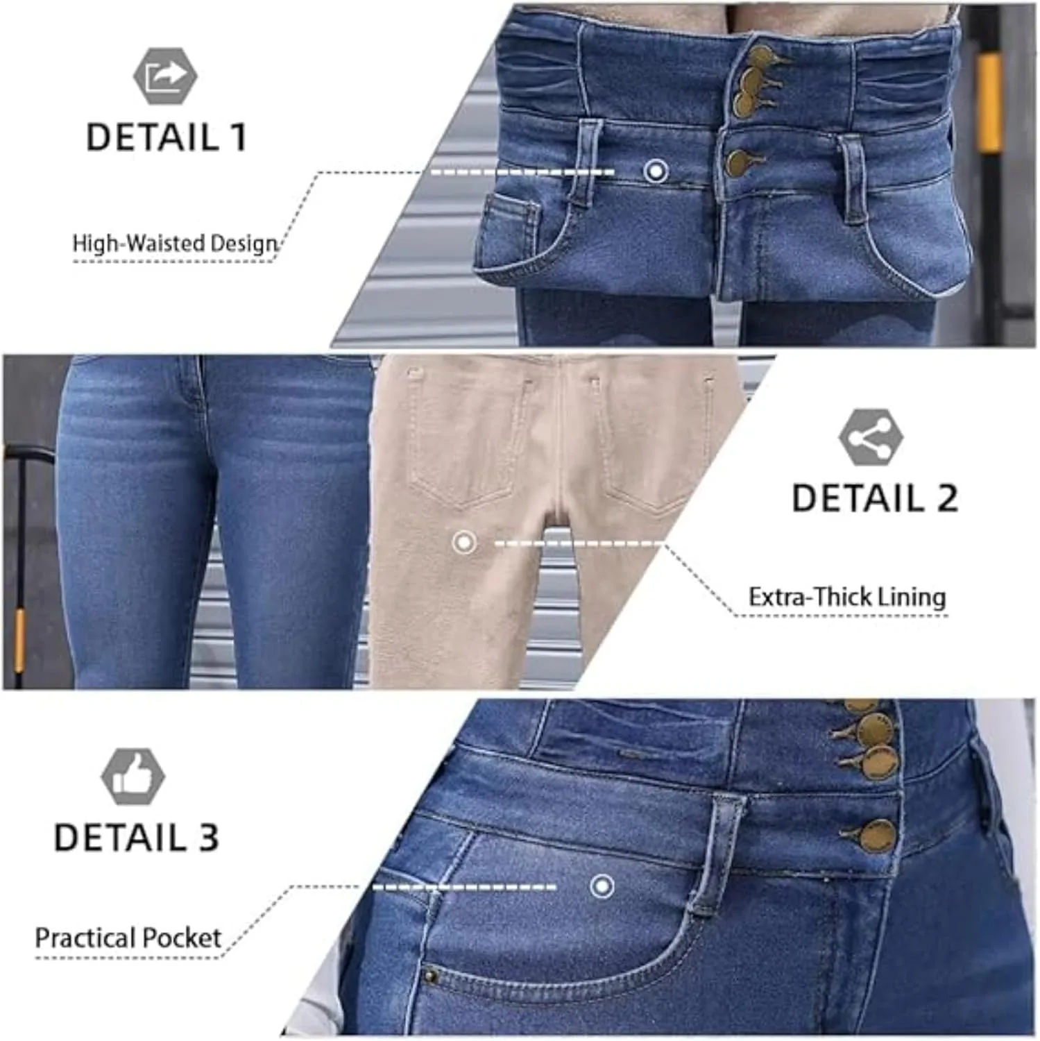 Женские джинсы с флисовой подкладкой, Slim Fit, High Waisted — фото 2