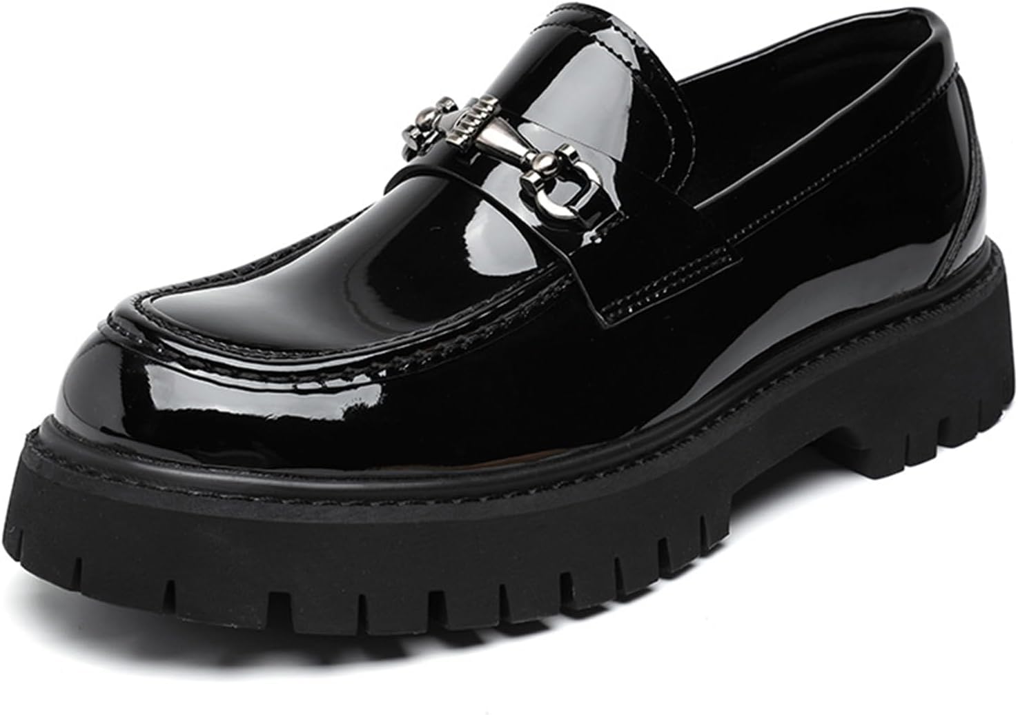 

Мужские туфли-помпы с круглым носком и толстой подошвой, большого размера, с неглубоким входом, однотонные, с металлическим декором, модные классические повседневные лоферы Wedorat, черный