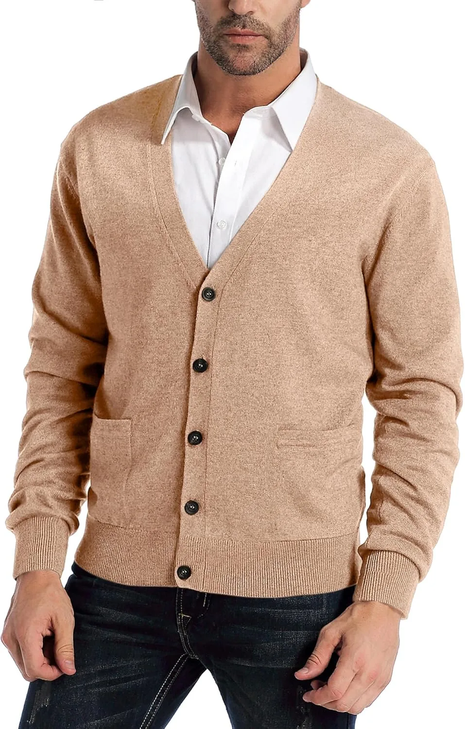 

Мужской кардиган Kallspin из шерстяной смеси с V-образным вырезом и карманами