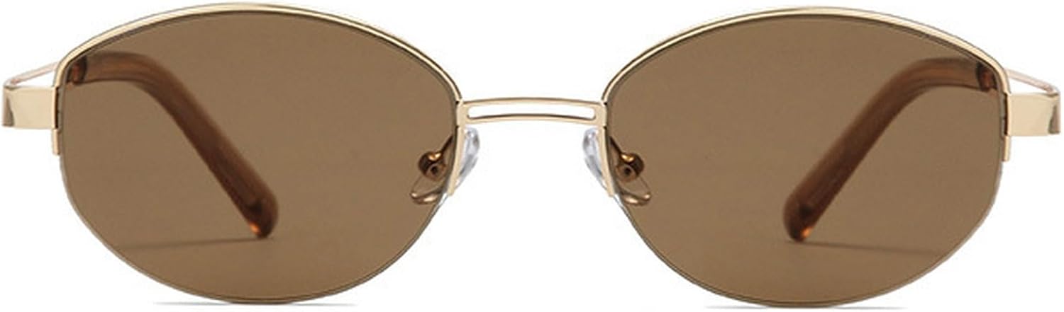 

Женские солнцезащитные очки в маленькой металлической оправе овальной формы, модные, класса люкс, с защитой от УФ-излучения UV400, винтажные мужские солнцезащитные очки mincl, Brown