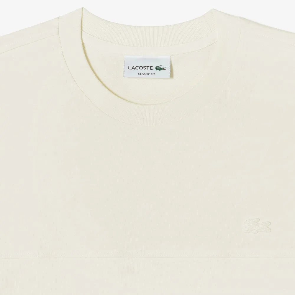 Мужская тканая футболка с коротким рукавом и разрезами цвета айвори от Lacoste — фото 3