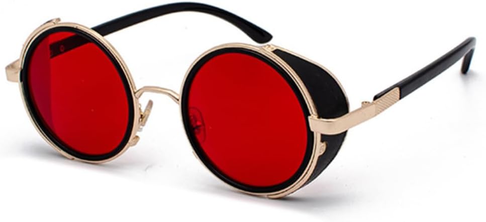 

Винтажные женские солнцезащитные очки в стиле стимпанк, ретро, ​​мужские круглые солнцезащитные очки в стиле панк с защитой от УФ-излучения UV400 VVTWSSW, Golden Clear Red