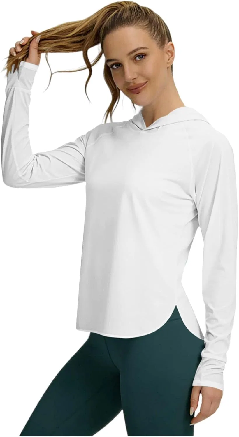 Женская худи-футболка UPF 50+ UV Protection, Generic, #01 White — фото 2