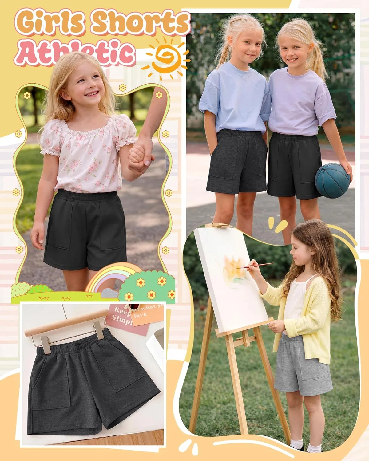 Набор детских шорт для активного отдыха, 3 шт, Langyiwee, Dark Heather Gray, Light Heather Gray, Black — фото 2
