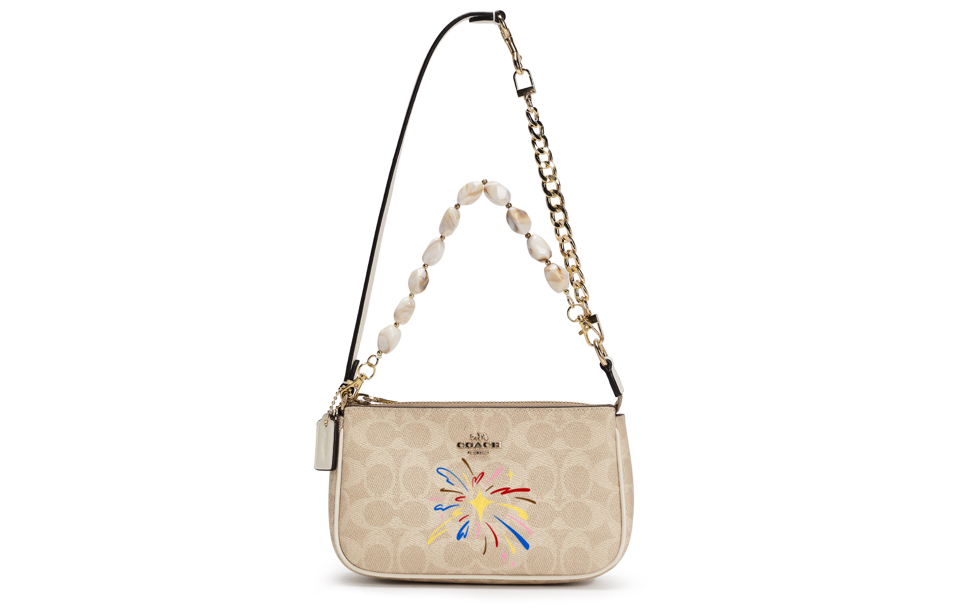 

COACH Покрытая тканью маленькая сумка через плечо Mahjong Sets для женщин малого размера Sand & Chalk White