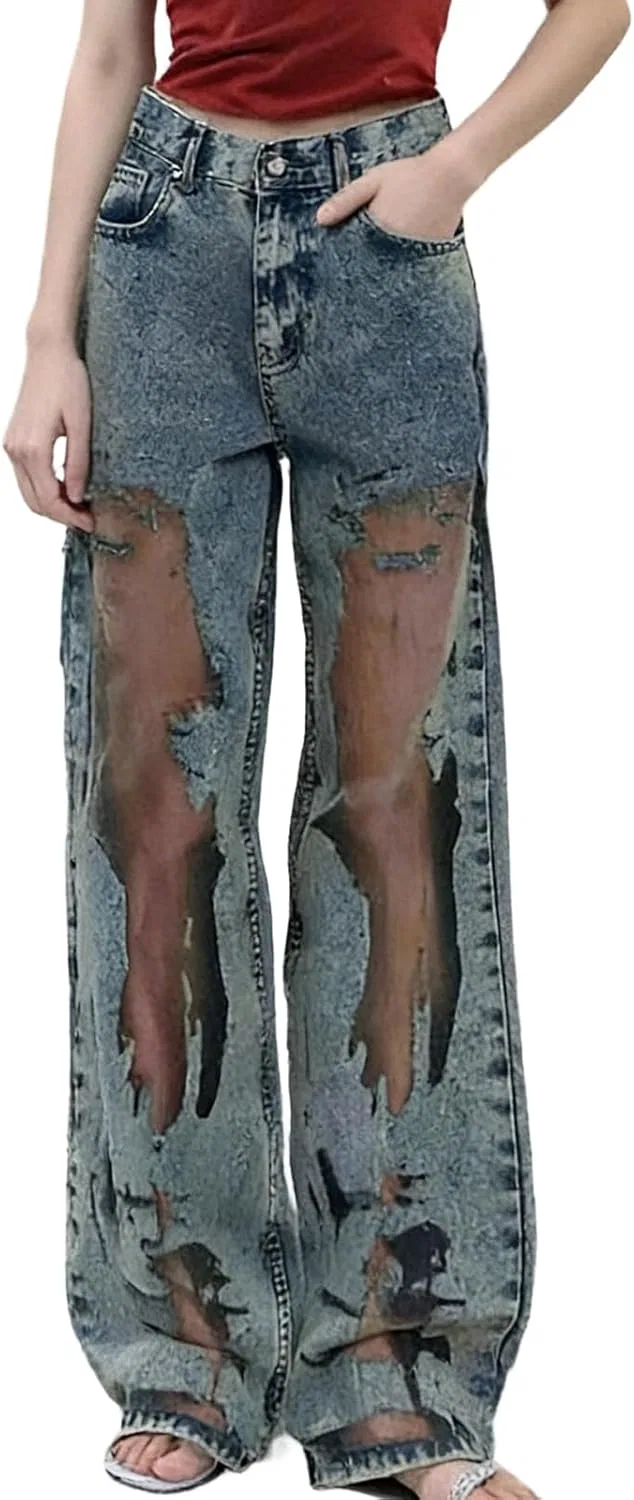 Джинсы прямые полупрозрачные Mesh Sheer, Style 2