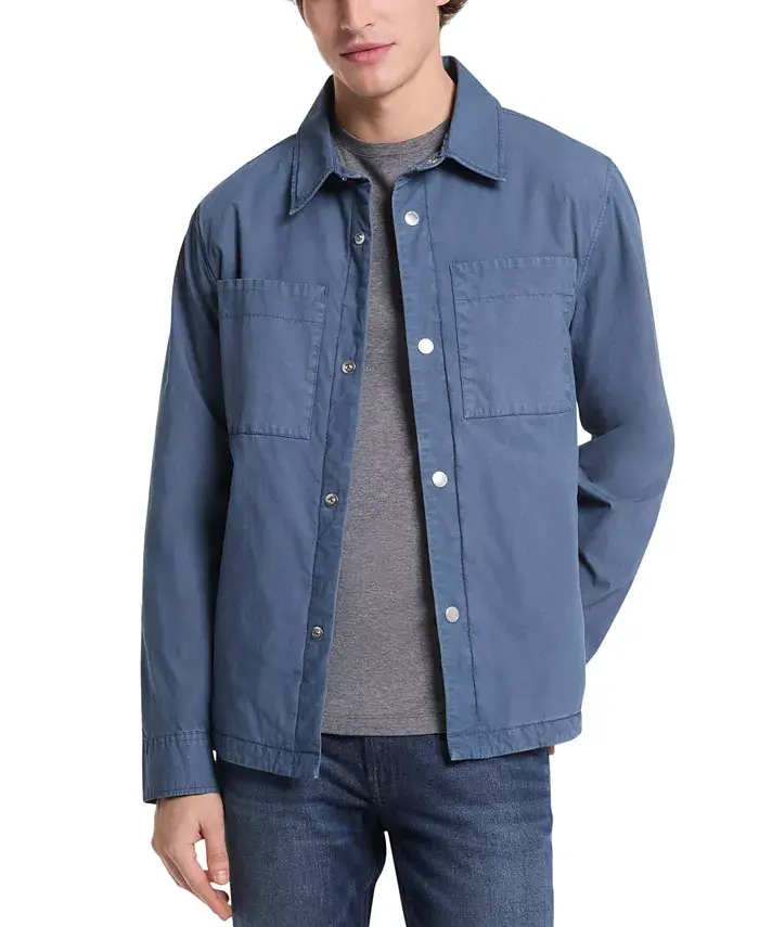 

Мужская окрашенная в готовом виде удлиненная рубашка-куртка на кнопках с утеплителем Michael Kors, синий