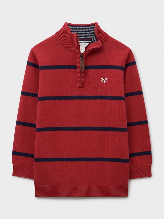 

Детский половинный свитер с молнией в полоску из хлопка Crew Clothing, Multi Red