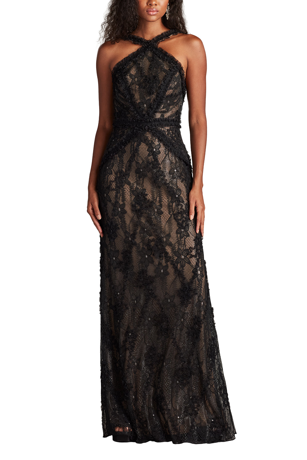 

Kaiti Вышитое платье-бюстье Tadashi Shoji, Bk/Nd