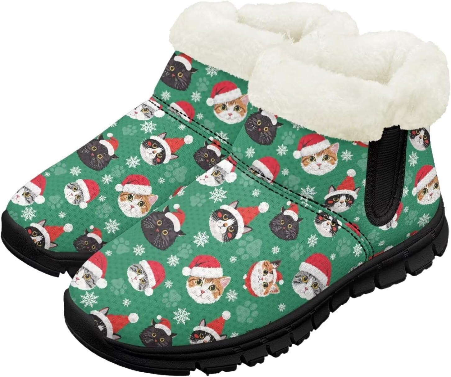 

Детские зимние ботинки Chririnla для девочек и мальчиков, нескользящие, с меховой подкладкой, теплые, для улицы, легкие в надевании и снятии, Christmas Kitten