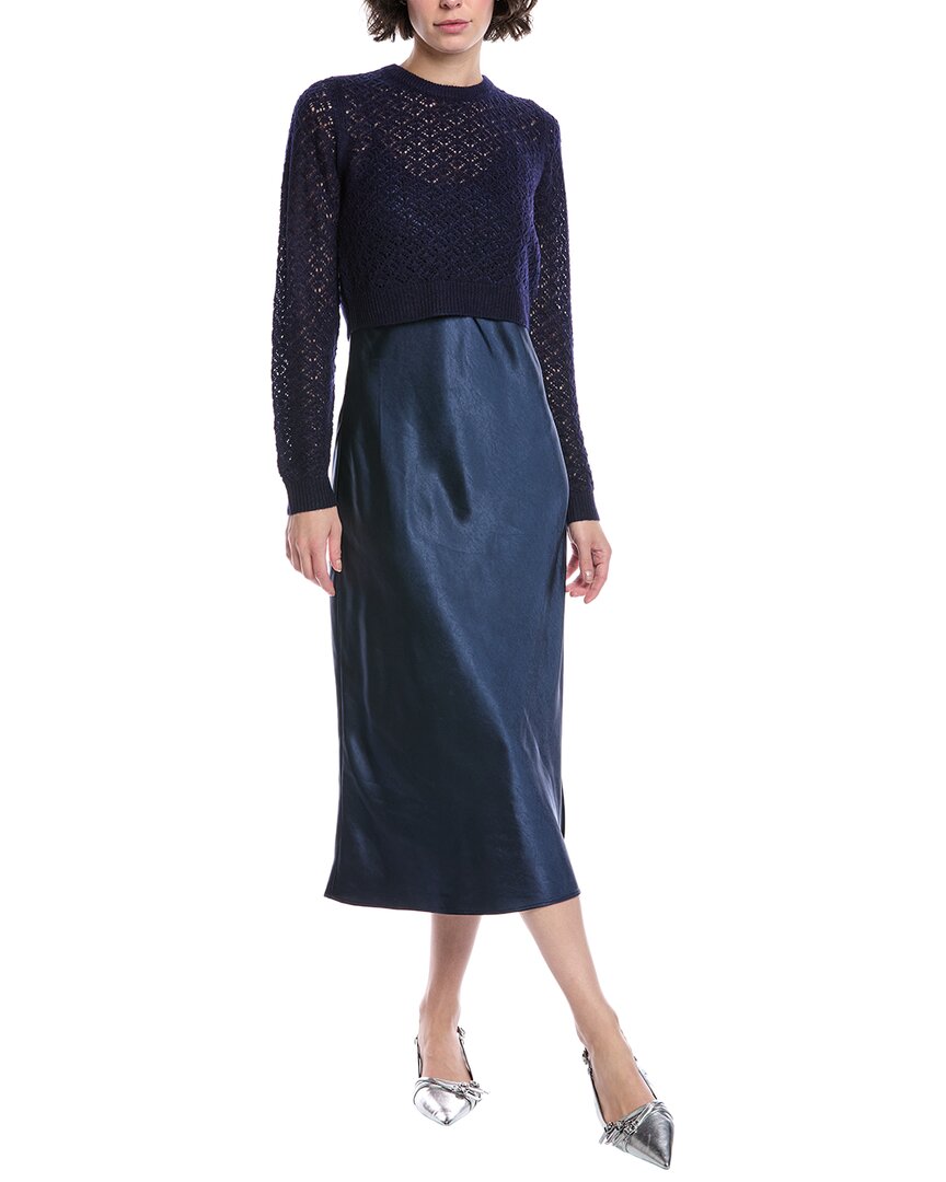 

Design History 2pc Val Wool-Blend Sweater Slip Dress, синий