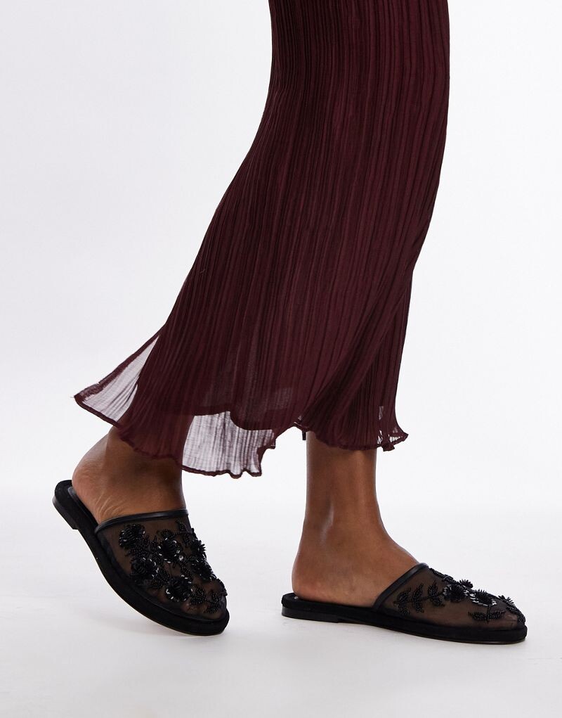 

Черные сетчатые мюли с бисером Topshop Bambi
