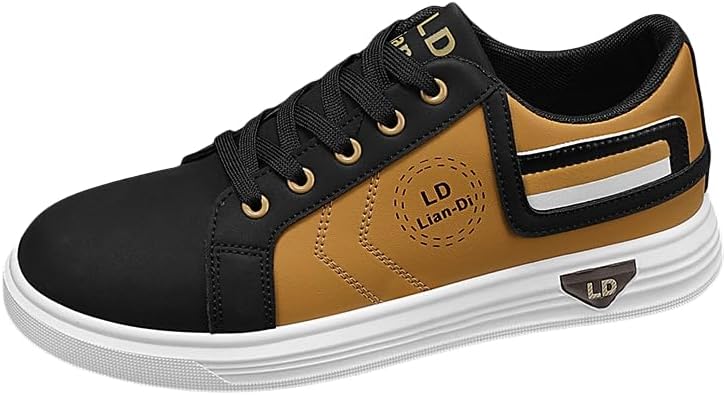 

Мужские повседневные кроссовки на шнуровке больших размеров - низкий дизайн, изготовлены из дышащей ткани, подходят для повседневной носки Hoalox, черный/желтый