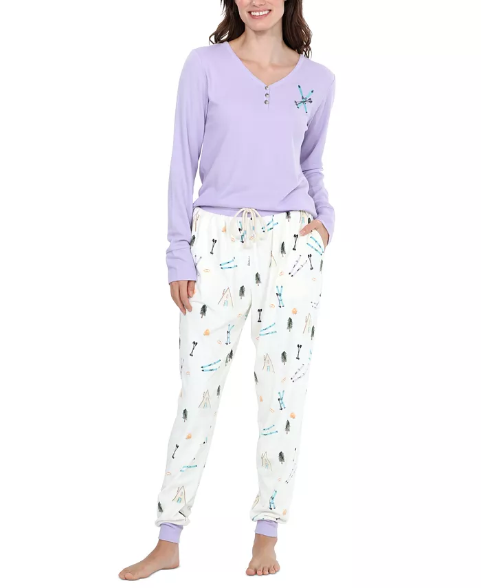 

Женский пижамный комплект Travel Day Henley из флиса Honeydew, коричневый