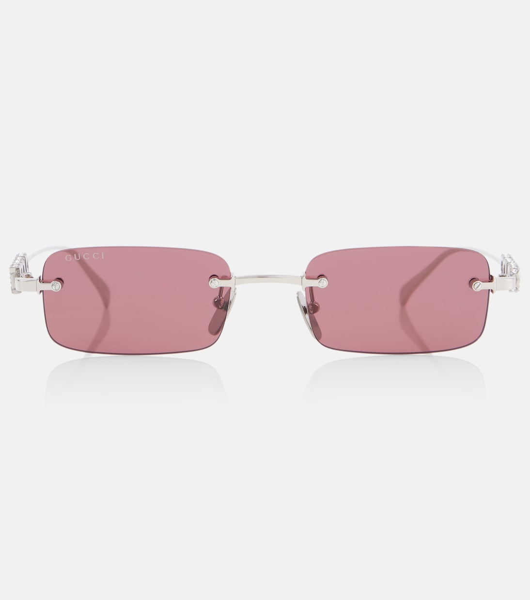 

Прямоугольные солнцезащитные очки с логотипом Gucci, Silver-Silver-Red