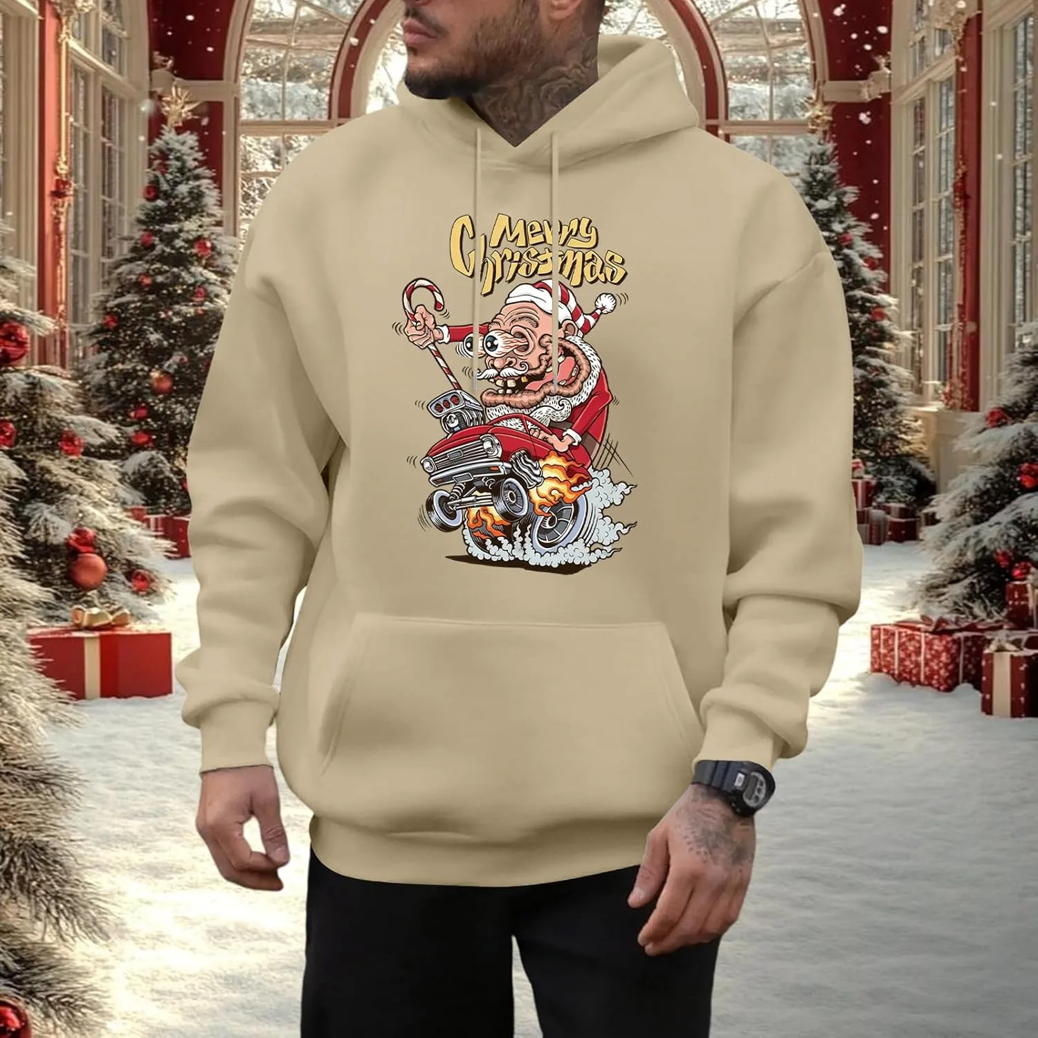 Рождественский худи для мужчин, Funny Merry Christmas Santa, свободный крой — фото 2