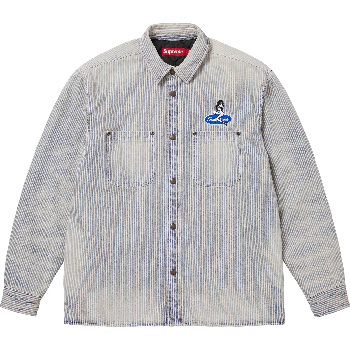 Утепленная джинсовая рубашка на кнопках SS26 WEEK3 Quilted Lined Denim Snap Shirt Unisex Supreme, Stripes/Stripe