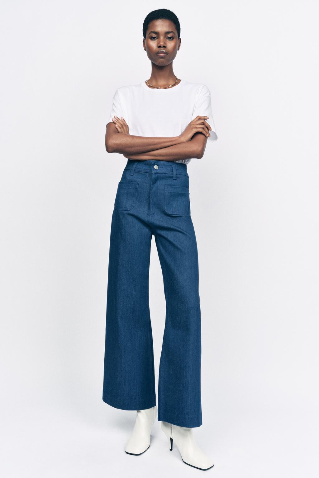

Широкие джинсы с высокой талией ZARA, цвет Indigo
