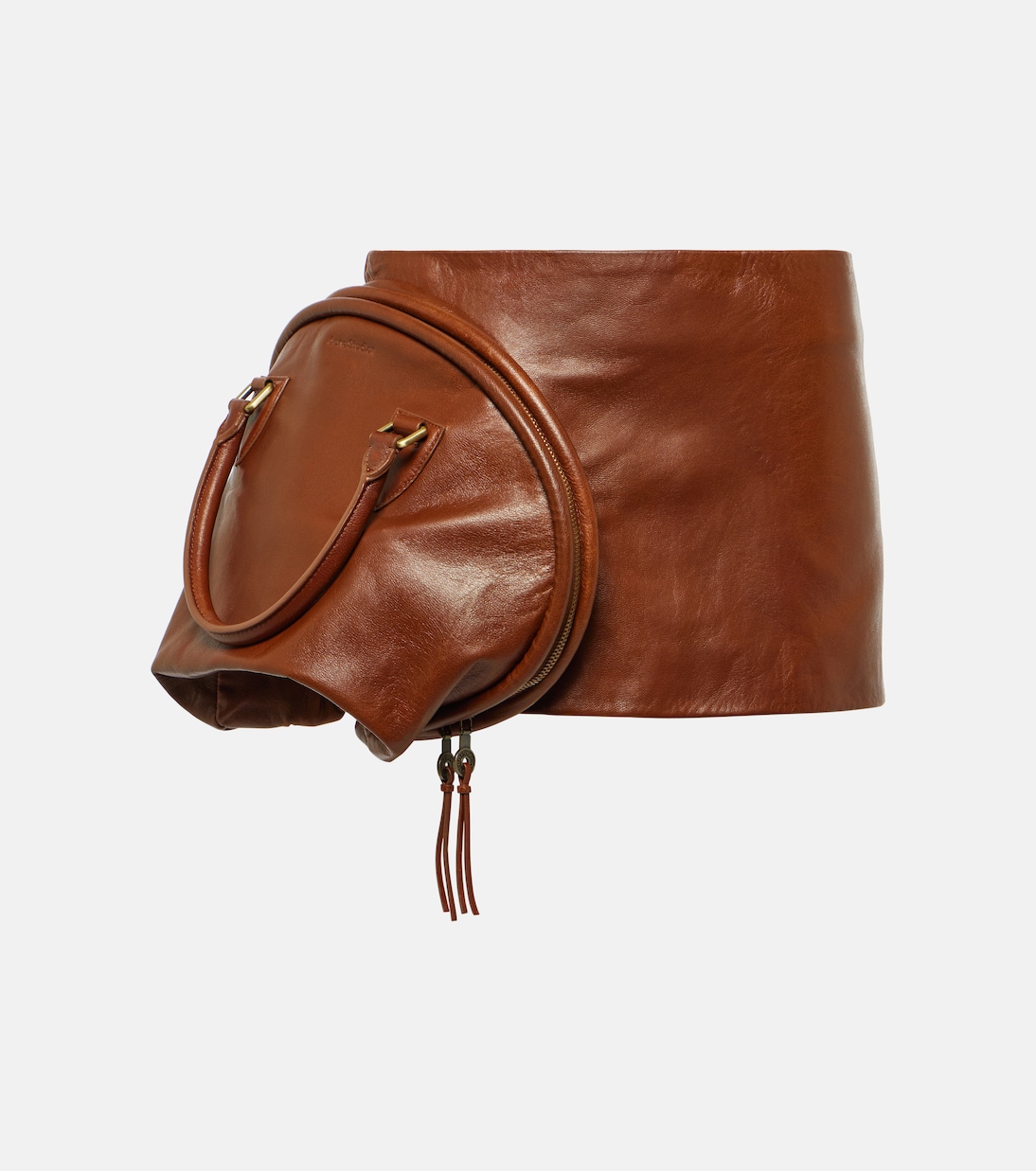 

Кожаная мини-юбка с низкой талией Acne Studios, Cognac Brown