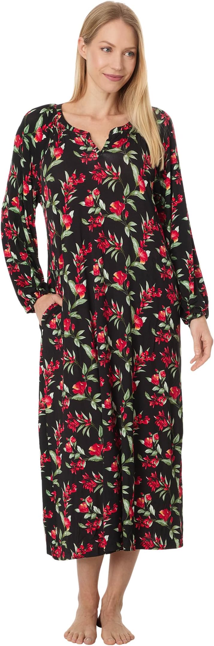 

Платье Tommy Bahama Knit Long Sleeve Maxi Gown, цвет Black Floral