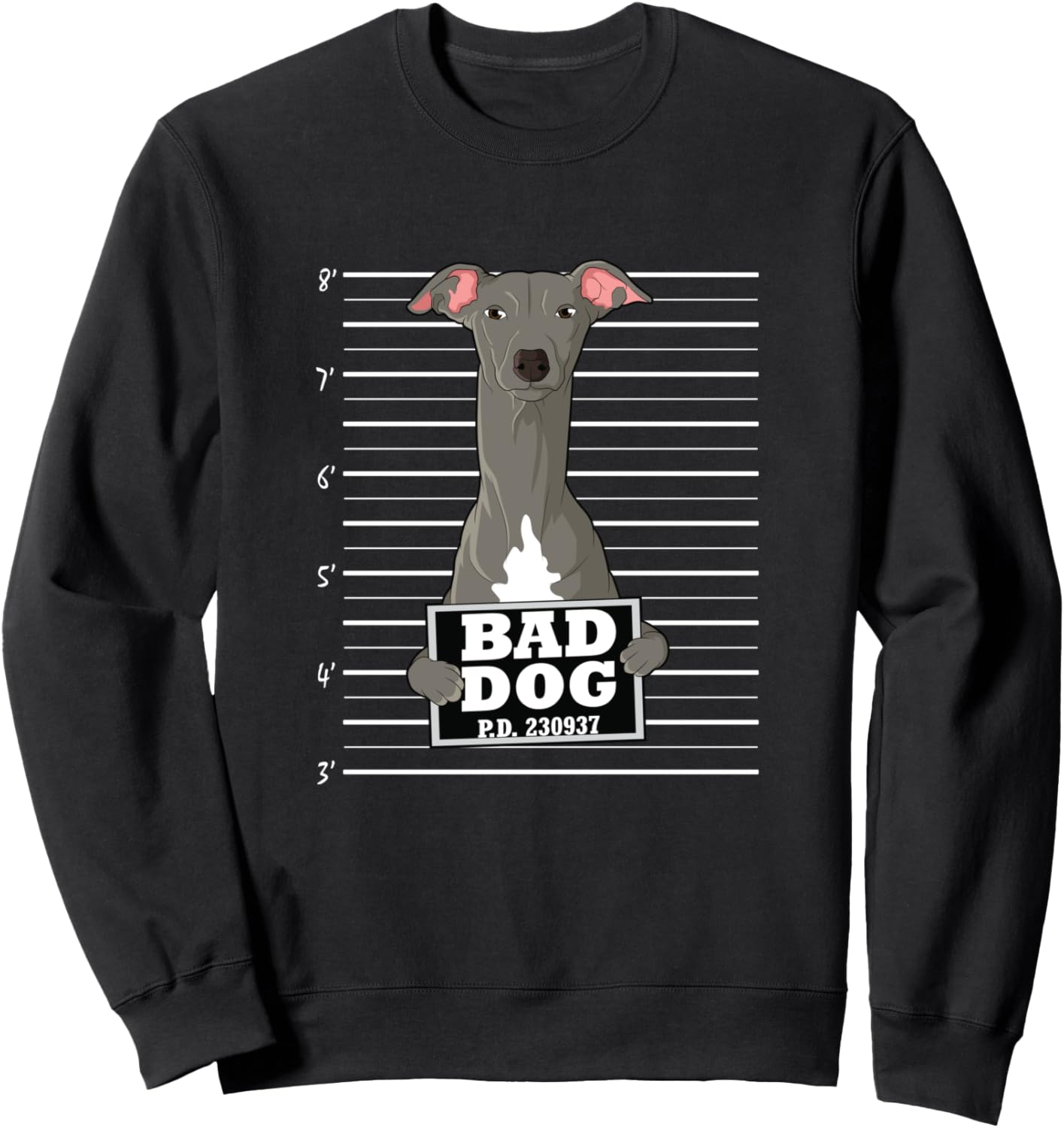 

Фотография итальянской борзой, толстовка с надписью «Виновная собака» Bad Dog Mug Shot Italian Greyhound, черный